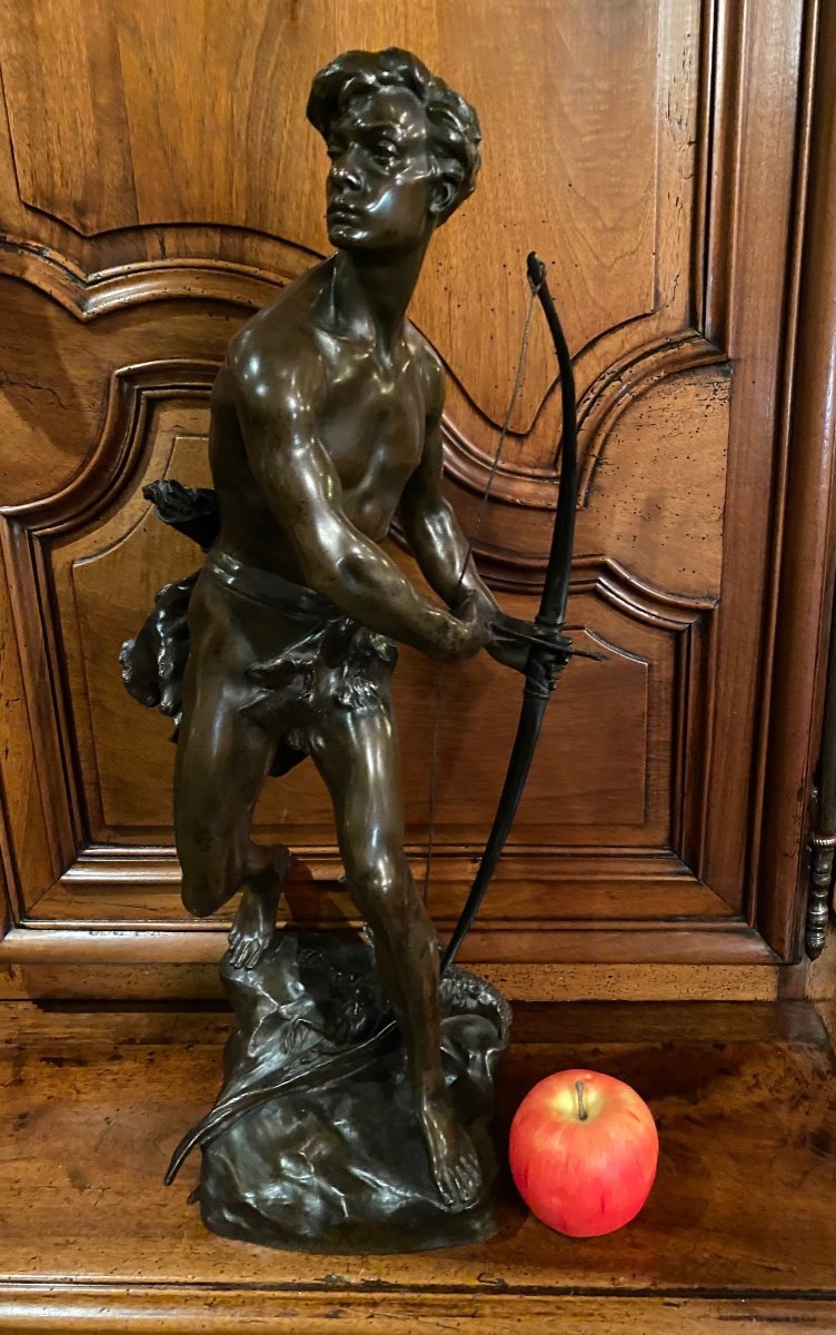 Grand Bronze D’un Chasseur à L’arc, Signé Gauquier, XIX Eme Siècle 