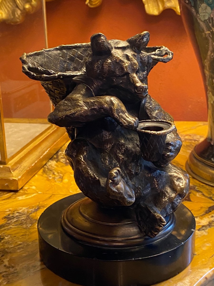 L’ours Vendangeur, Bronze Du XIX Eme Siècle Signé Auguste Cain (1821-1894)-photo-4