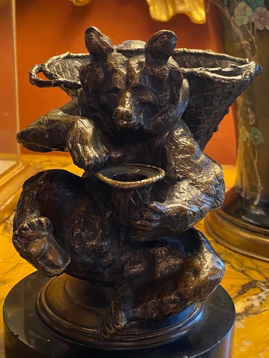 L’ours Vendangeur, Bronze Du XIX Eme Siècle Signé Auguste Cain (1821-1894)-photo-4