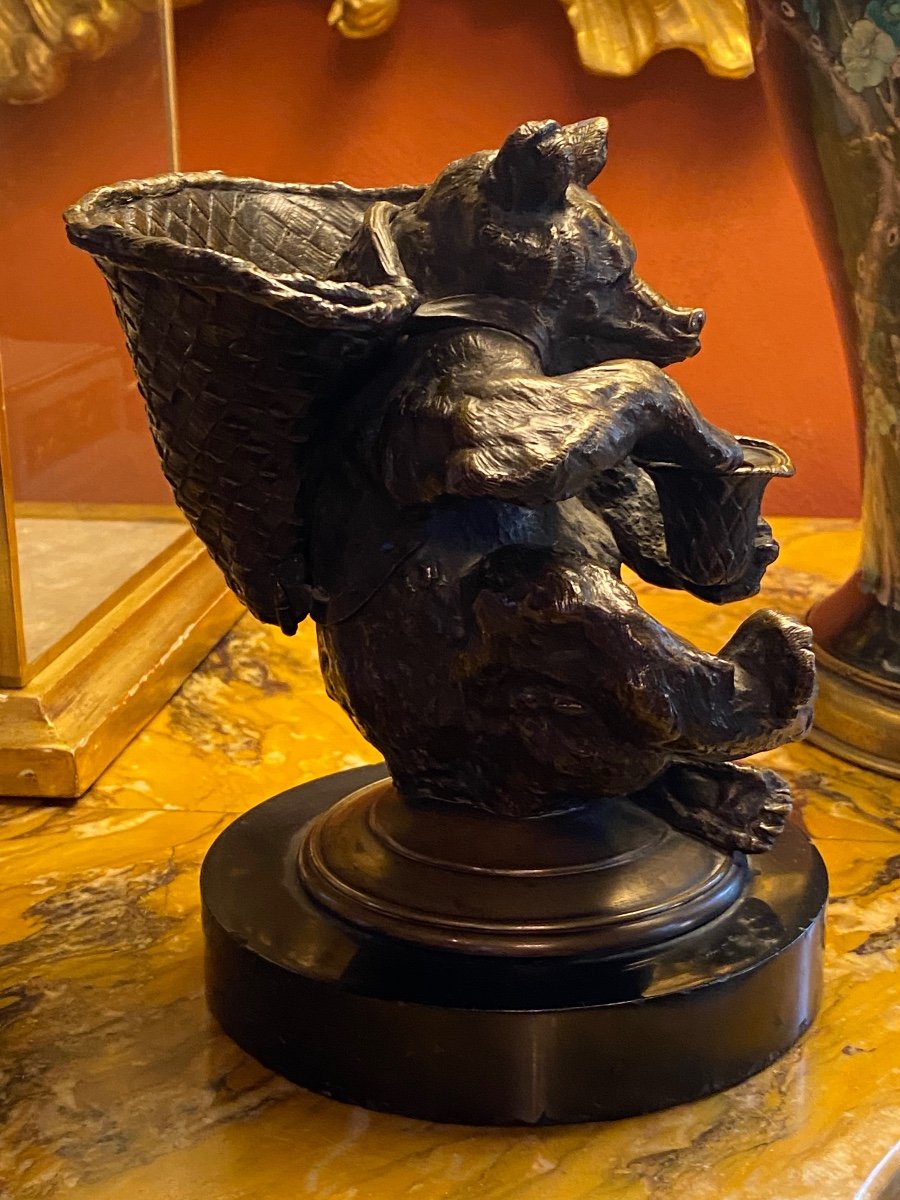 L’ours Vendangeur, Bronze Du XIX Eme Siècle Signé Auguste Cain (1821-1894)-photo-6