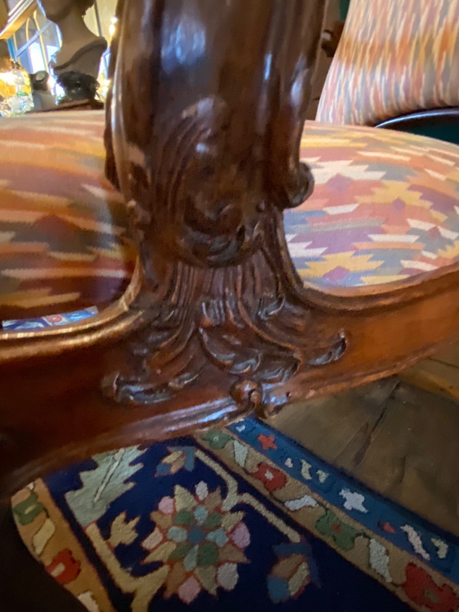 Paire De Fauteuil à Châssis De Style Louis XV, En Hêtre Sculpté Fin Du XIX Eme Siècle -photo-8