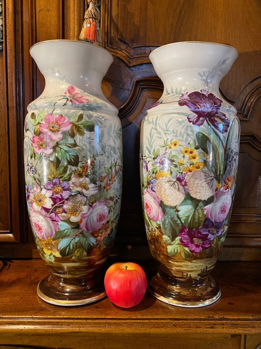 antique hand painted floral vases