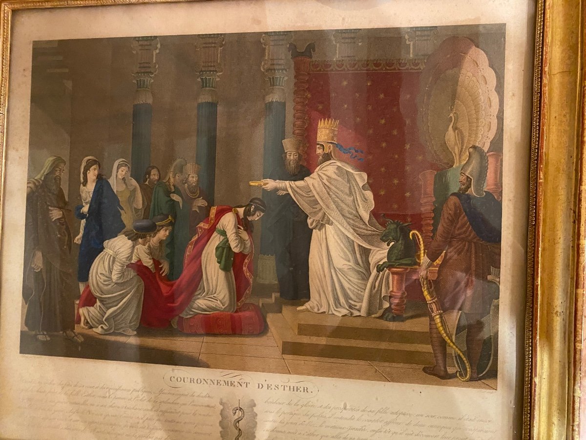 Histoire D’esther, Série De 6 Gravures En Couleur Encadrées De La 1 ère Moitié Du XIX Eme Siècl-photo-1