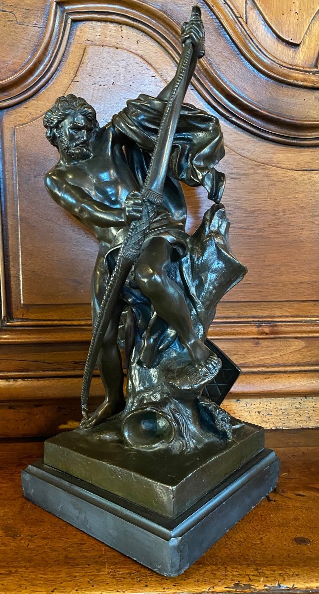 Ulysses Bandant His Bow, Large Bronze After Jacques Bousseau, End Of XIX Eme Century