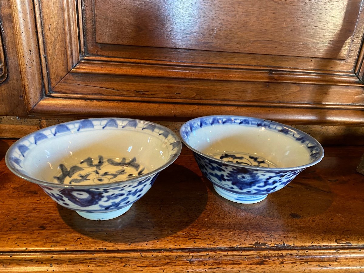 Pair Of Chinese Blue Porcelain Bowls Dite Kraak-photo-2