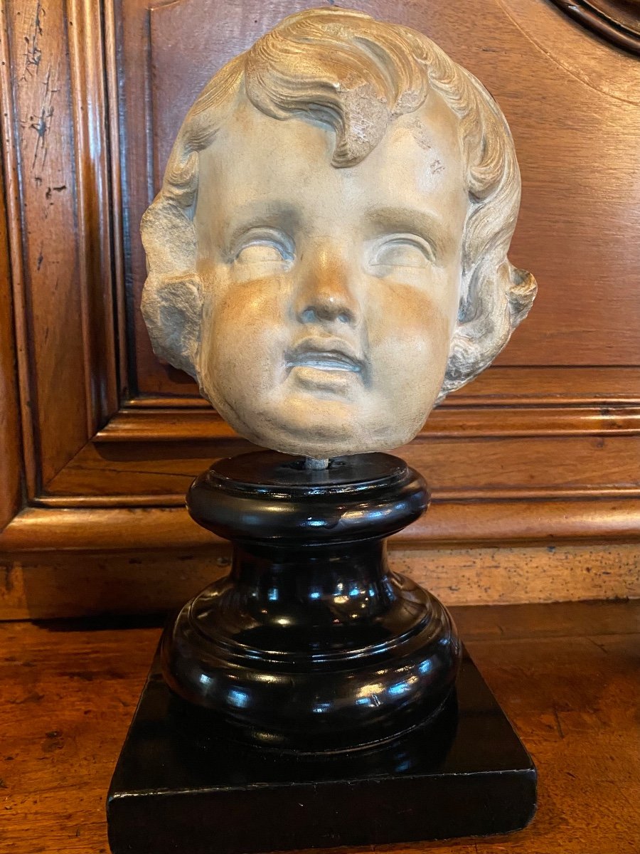 Putto, Tête De Chérubin En Marbre Fin Du XVII Eme Siècle -photo-2