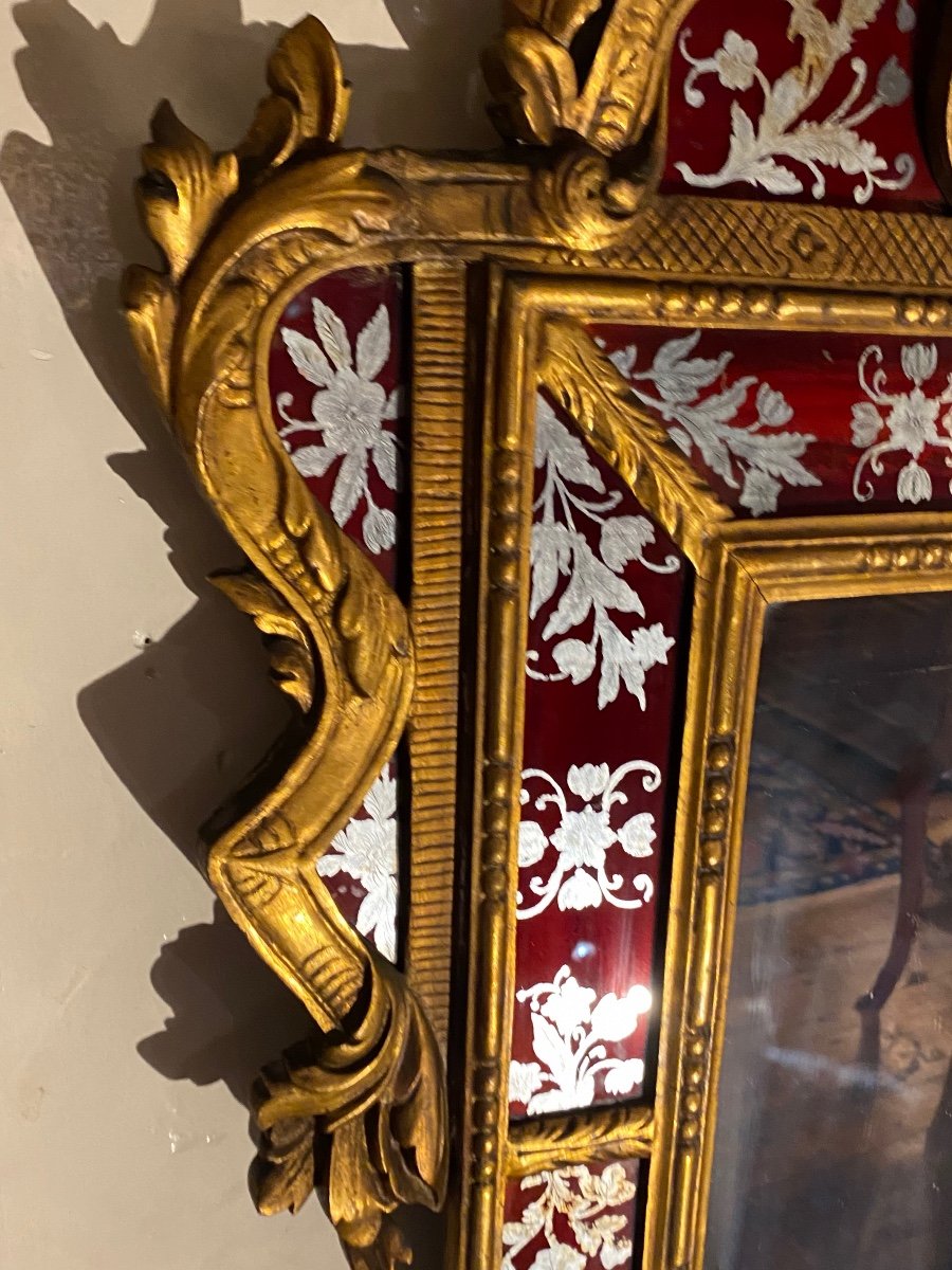 Large Mirror In Golden Wood And Eglomised Glass Circa 1930-photo-3