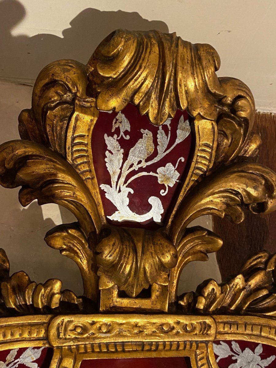 Large Mirror In Golden Wood And Eglomised Glass Circa 1930-photo-4