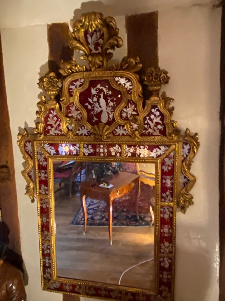 Large Mirror In Golden Wood And Eglomised Glass Circa 1930-photo-3