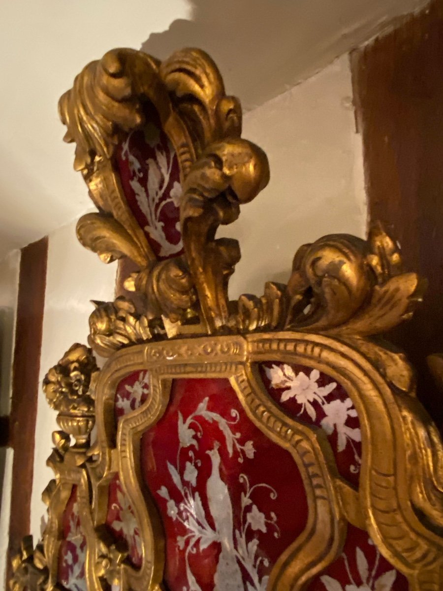 Large Mirror In Golden Wood And Eglomised Glass Circa 1930-photo-4