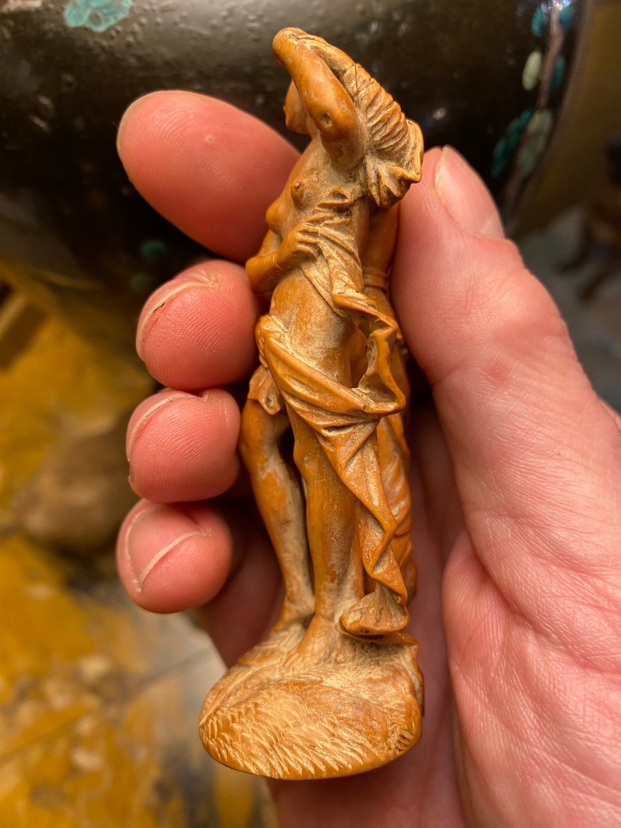 Rare Statuette En Buis De La Fin Du XVII Eme Siècle : Les Amours De Mars Et Vénus -photo-4