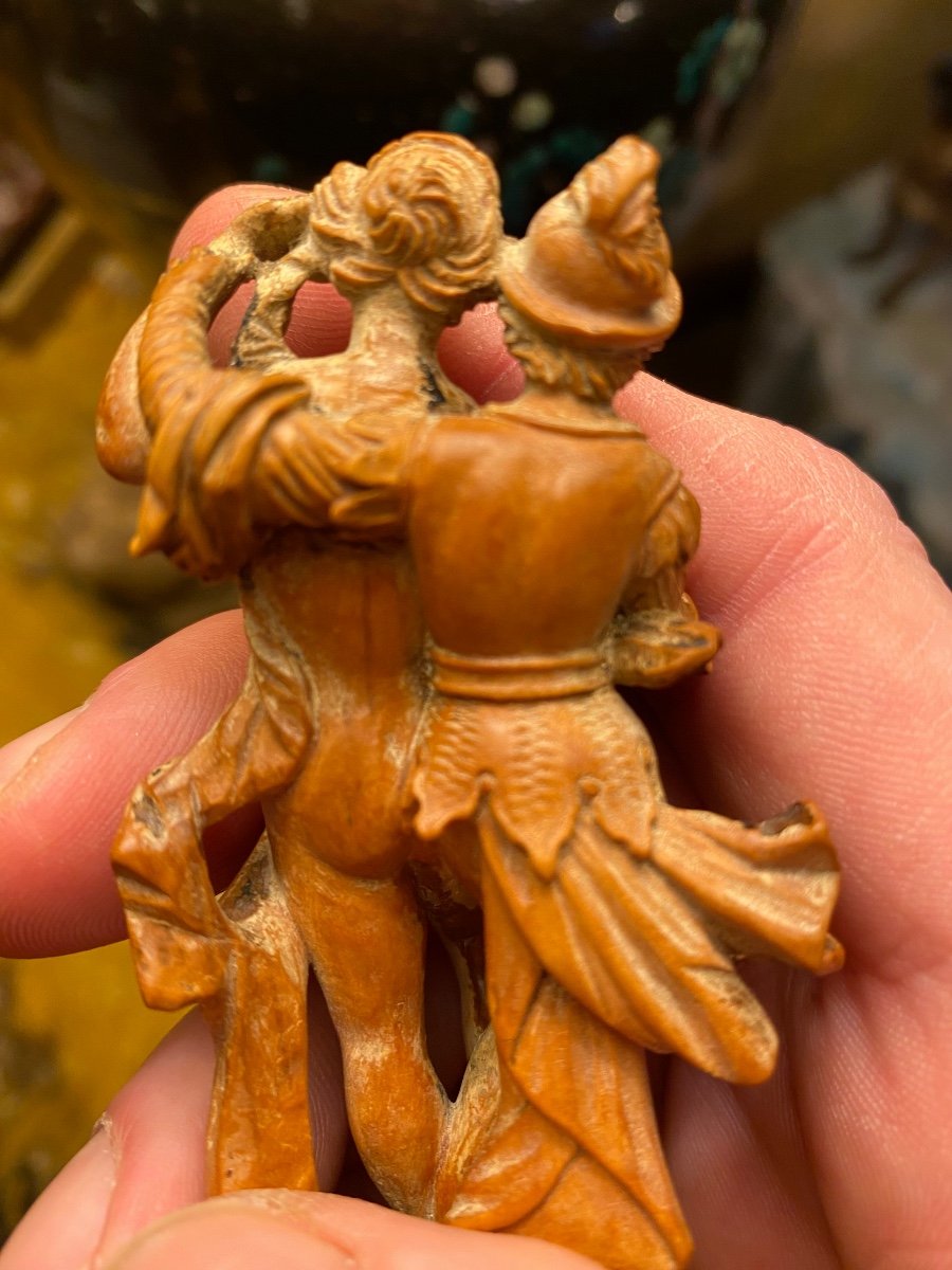 Rare Statuette En Buis De La Fin Du XVII Eme Siècle : Les Amours De Mars Et Vénus -photo-7