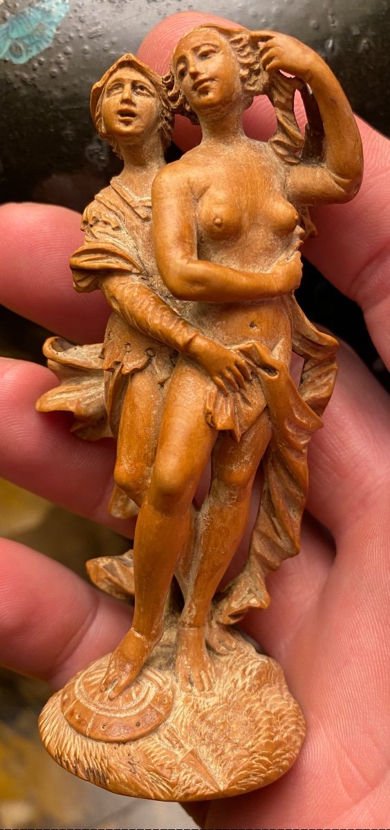 Rare Statuette En Buis De La Fin Du XVII Eme Siècle : Les Amours De Mars Et Vénus -photo-8