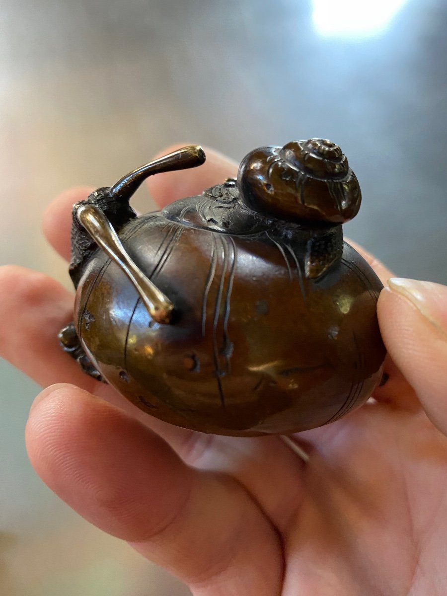 Realistic Okimono In Bronze Meiji Era Snail And Its Cubs-photo-2