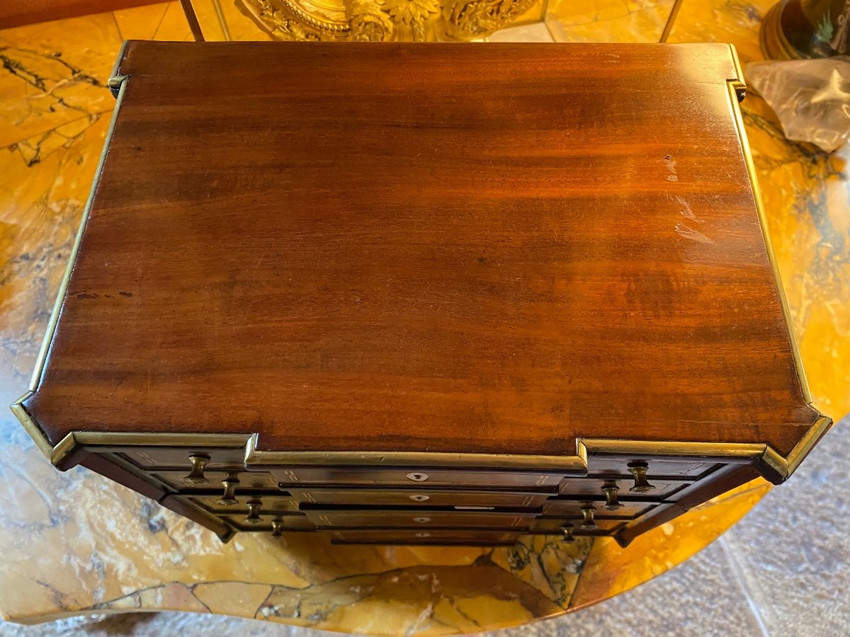 Rare Coffret à Secret Simulant Une Commode Louis XVI, fin XVIII Eme Siècle -photo-2