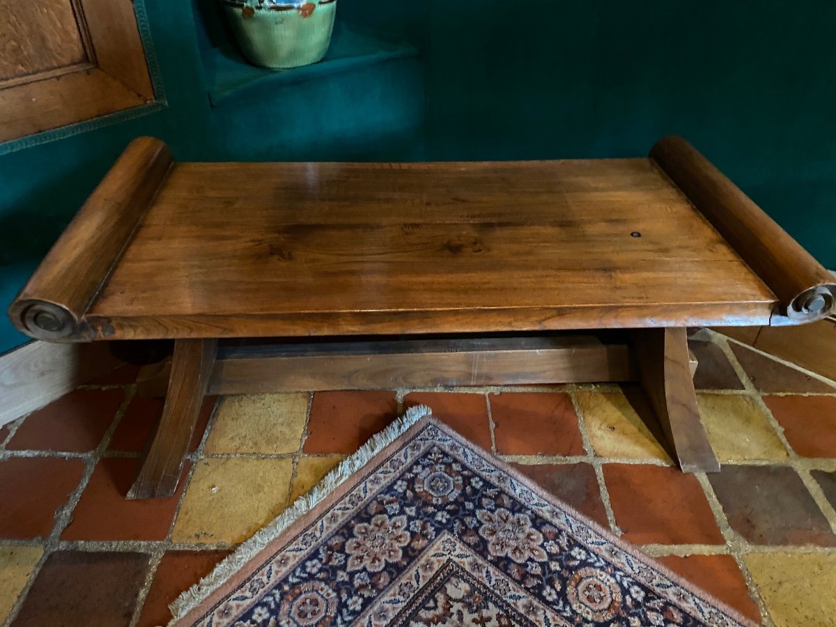 Table Basse Chinoise à Rouleaux Des Années 70 En Bois Exotique -photo-1