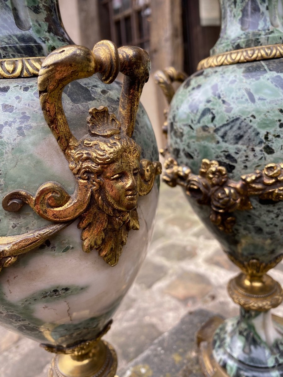 Grande Paire De Vases Montés En Marbre Vert De Mer , Napoléon III -photo-4