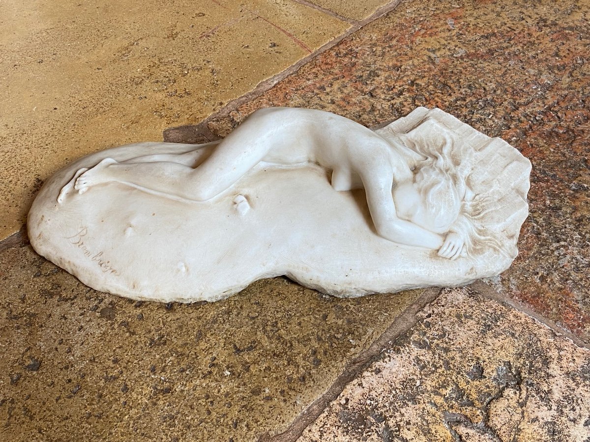 Large Romantic Marble, Young Sleeping Naked Woman Late XIX Eme Century-photo-3