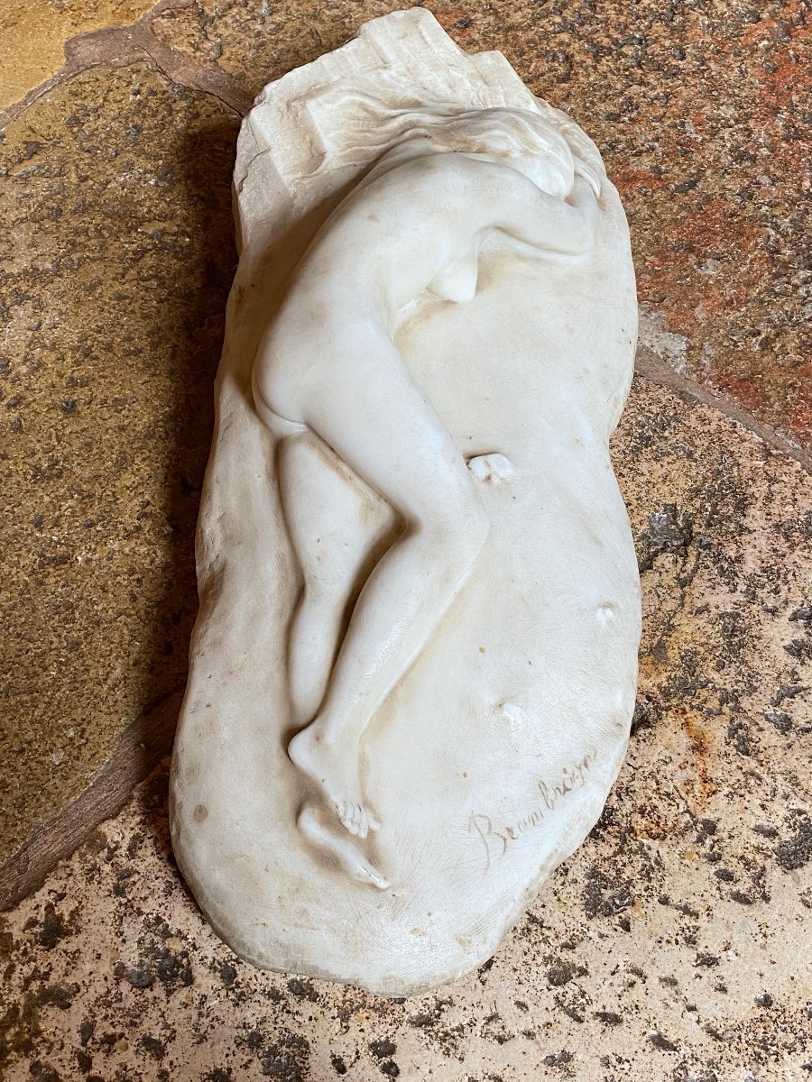 Large Romantic Marble, Young Sleeping Naked Woman Late XIX Eme Century-photo-1