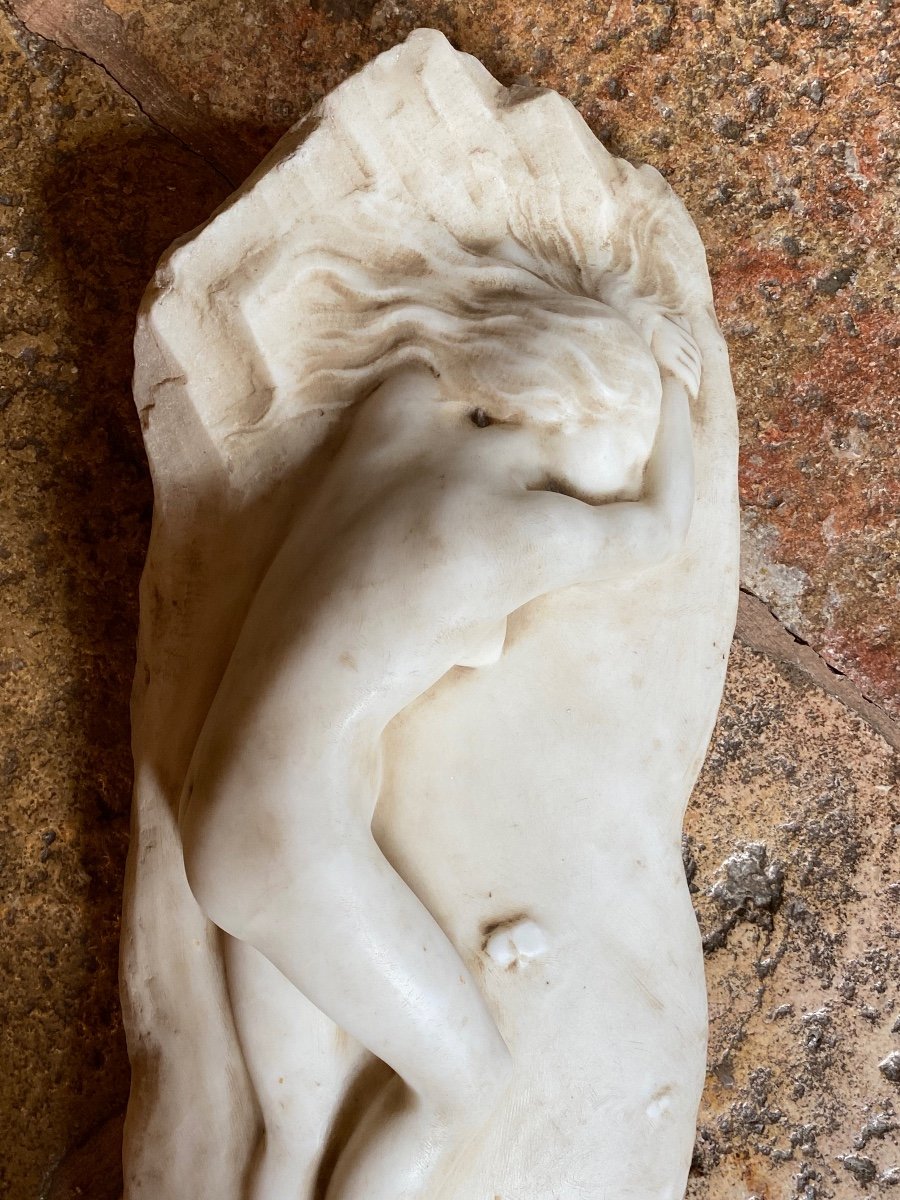 Large Romantic Marble, Young Sleeping Naked Woman Late XIX Eme Century-photo-2