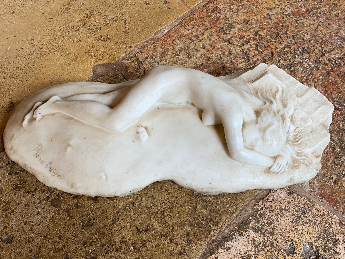 Large Romantic Marble, Young Sleeping Naked Woman Late XIX Eme Century-photo-3