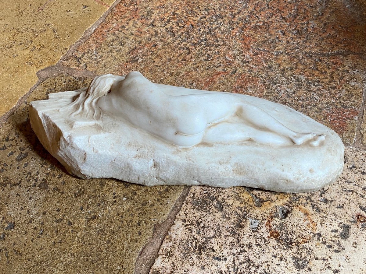 Large Romantic Marble, Young Sleeping Naked Woman Late XIX Eme Century-photo-4