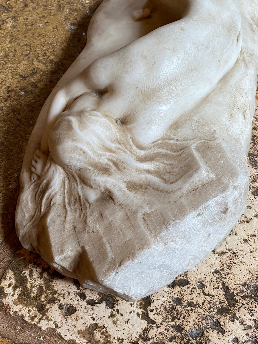 Large Romantic Marble, Young Sleeping Naked Woman Late XIX Eme Century-photo-5