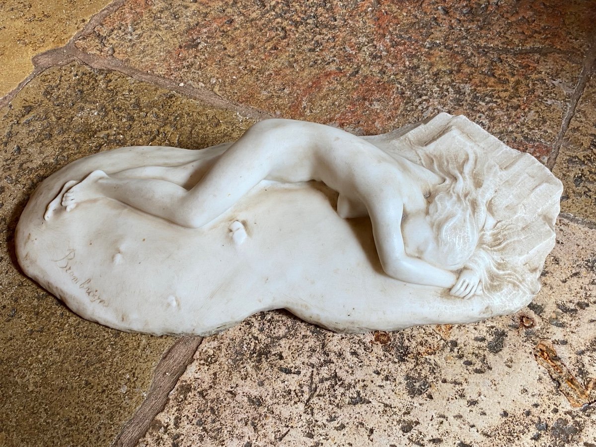 Large Romantic Marble, Young Sleeping Naked Woman Late XIX Eme Century-photo-7