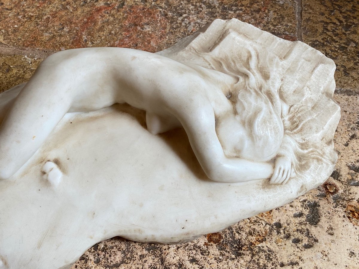 Large Romantic Marble, Young Sleeping Naked Woman Late XIX Eme Century-photo-8