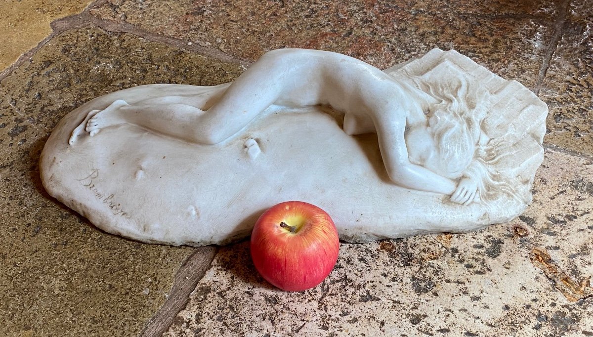 Large Romantic Marble, Young Sleeping Naked Woman Late XIX Eme Century