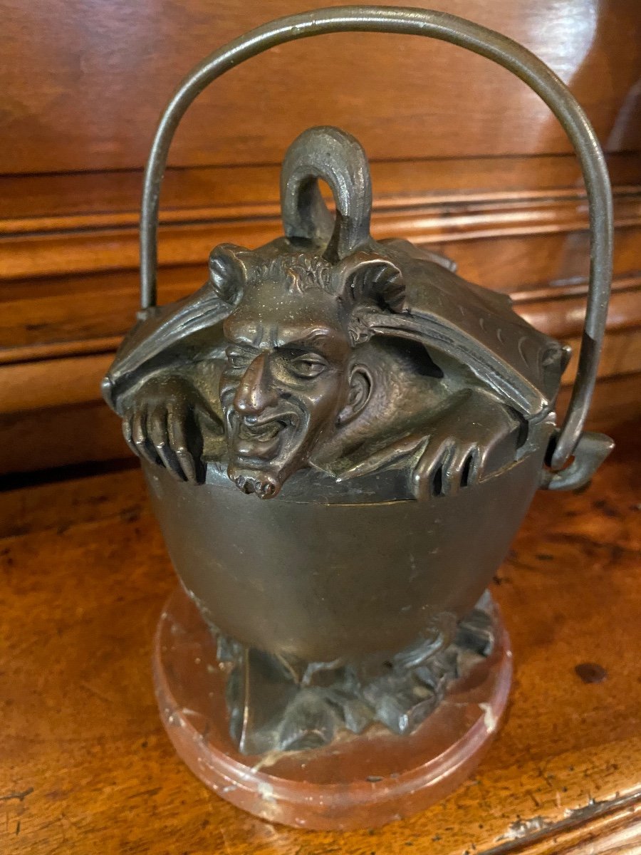 Le Diable Dans La Marmite, Rare Bronze Du XIX Eme Siècle -photo-2