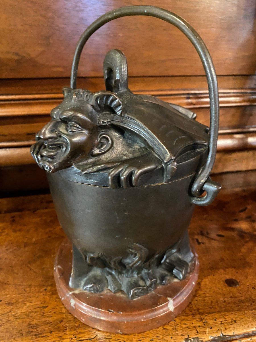 Le Diable Dans La Marmite, Rare Bronze Du XIX Eme Siècle -photo-4