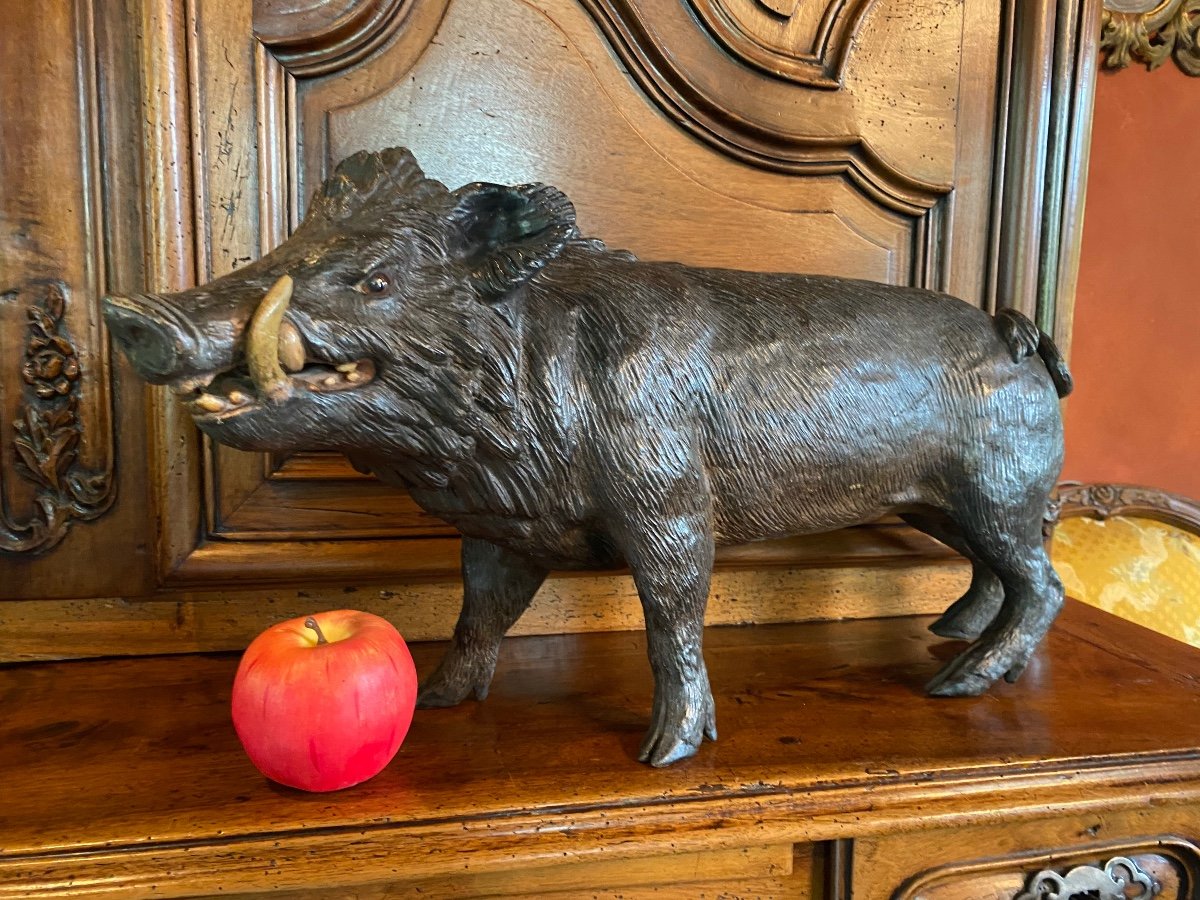 Rare Boar In Terracotta, Austrian End Of XIX Eme Century-photo-2