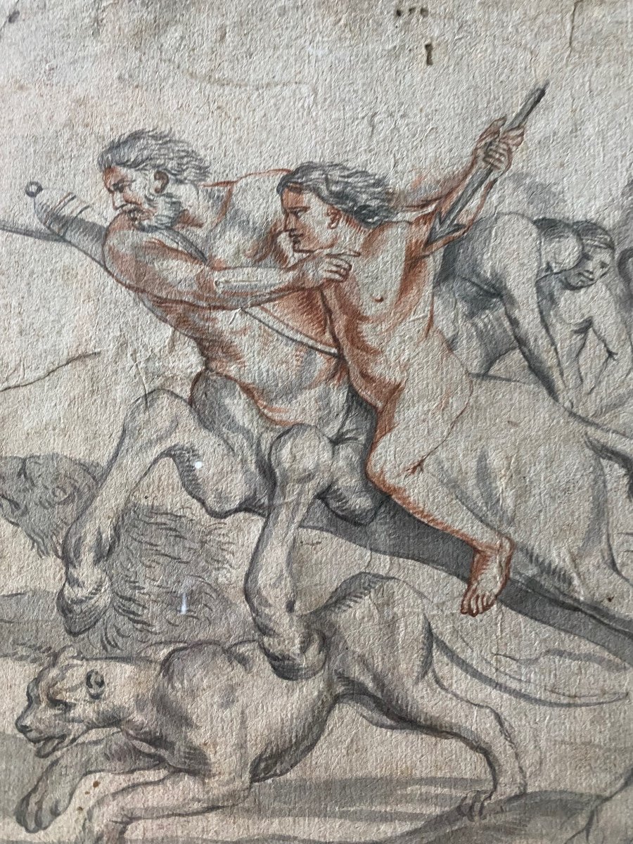 The Education Of Achilles By The Centaur Chiron, Beautiful Drawing From The XVIII Eme Century In Mixed Technique-photo-1