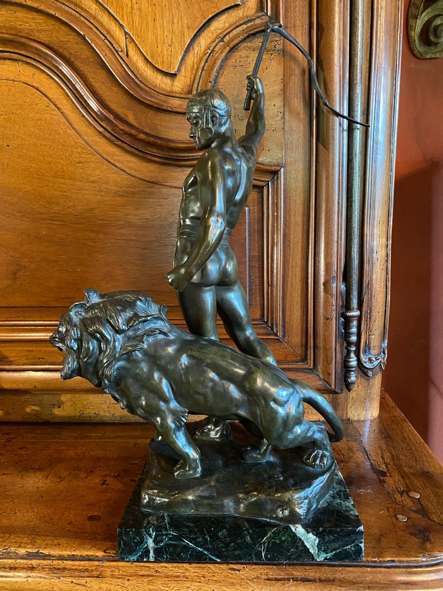 Le Dompteur De Lion, Rare Bronze Art Déco Par Jean Verschneider -photo-3
