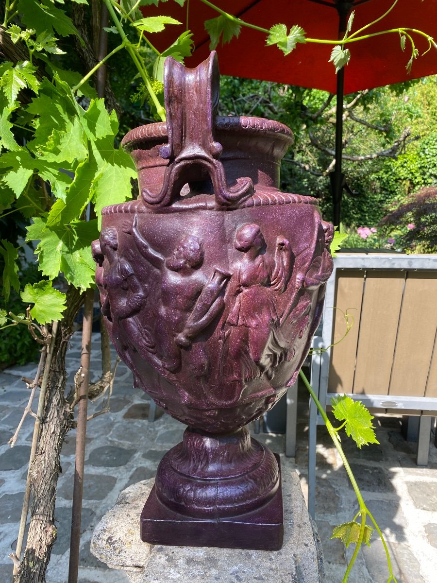 Grand Vase étrusque Imitant Le Porphyre, Fin Du XIX Eme Siècle -photo-2