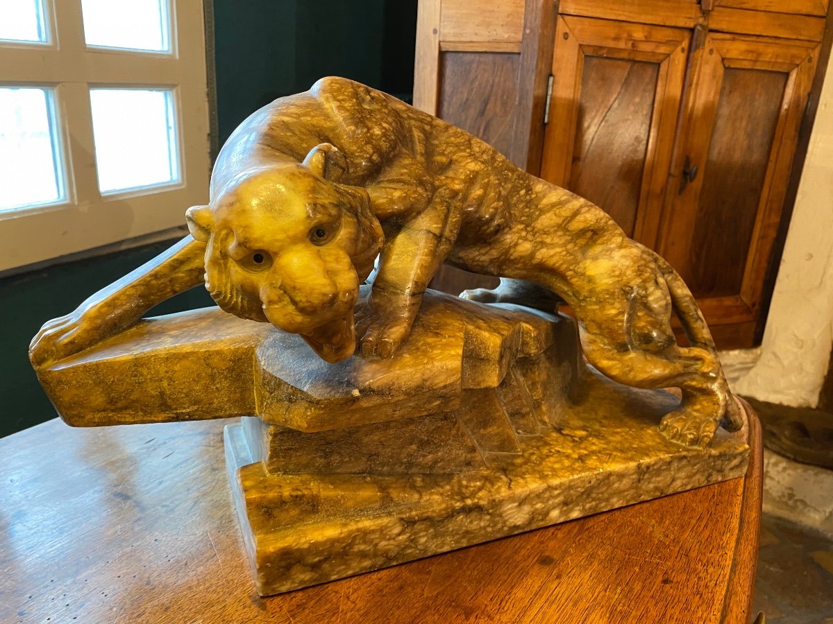 Large Panther Carved In Marble Circa 1930-photo-3