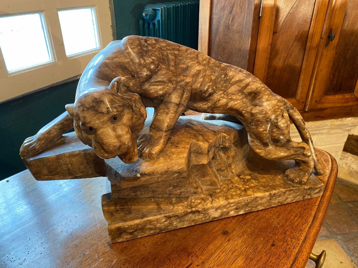 Large Panther Carved In Marble Circa 1930-photo-4