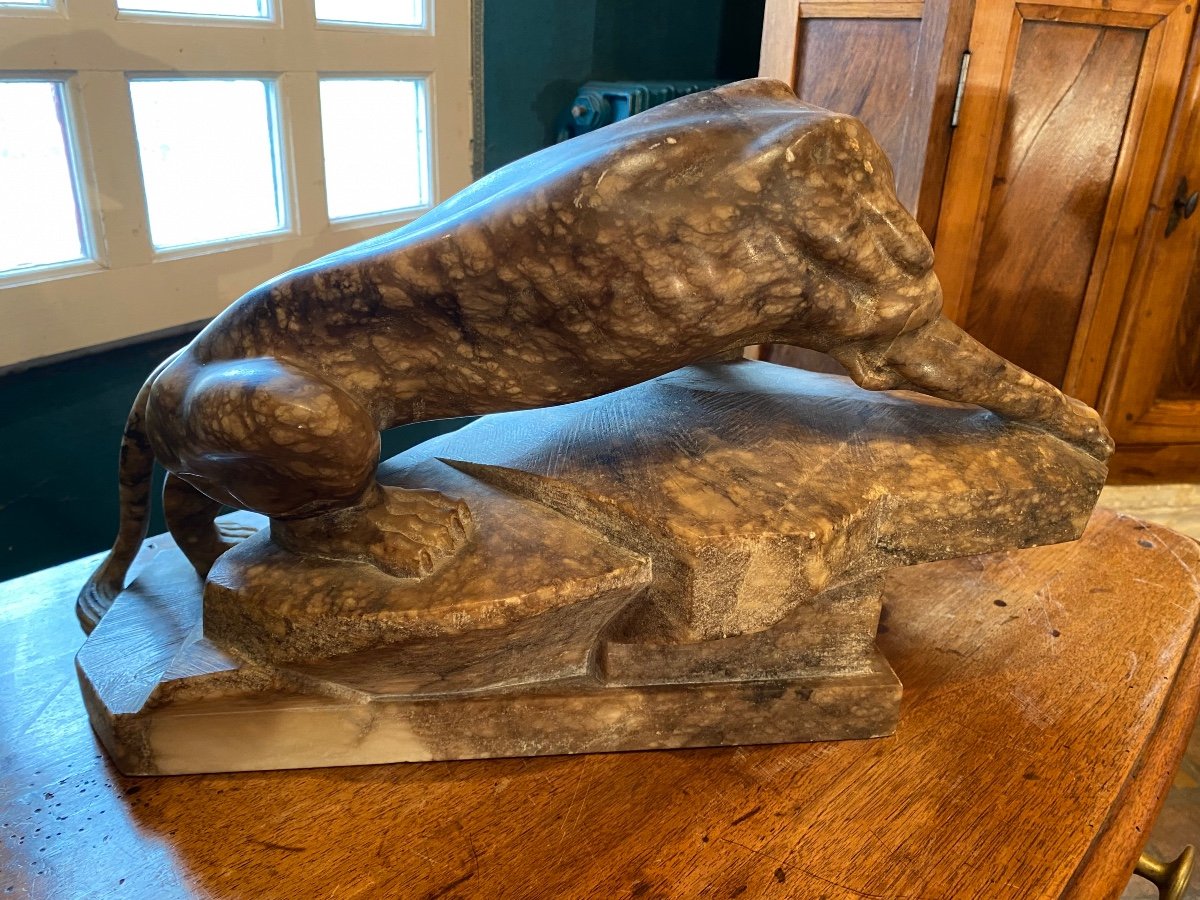 Large Panther Carved In Marble Circa 1930-photo-4