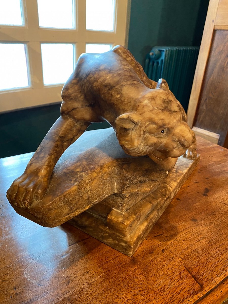 Large Panther Carved In Marble Circa 1930-photo-5