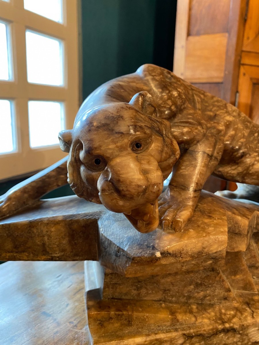 Large Panther Carved In Marble Circa 1930-photo-6