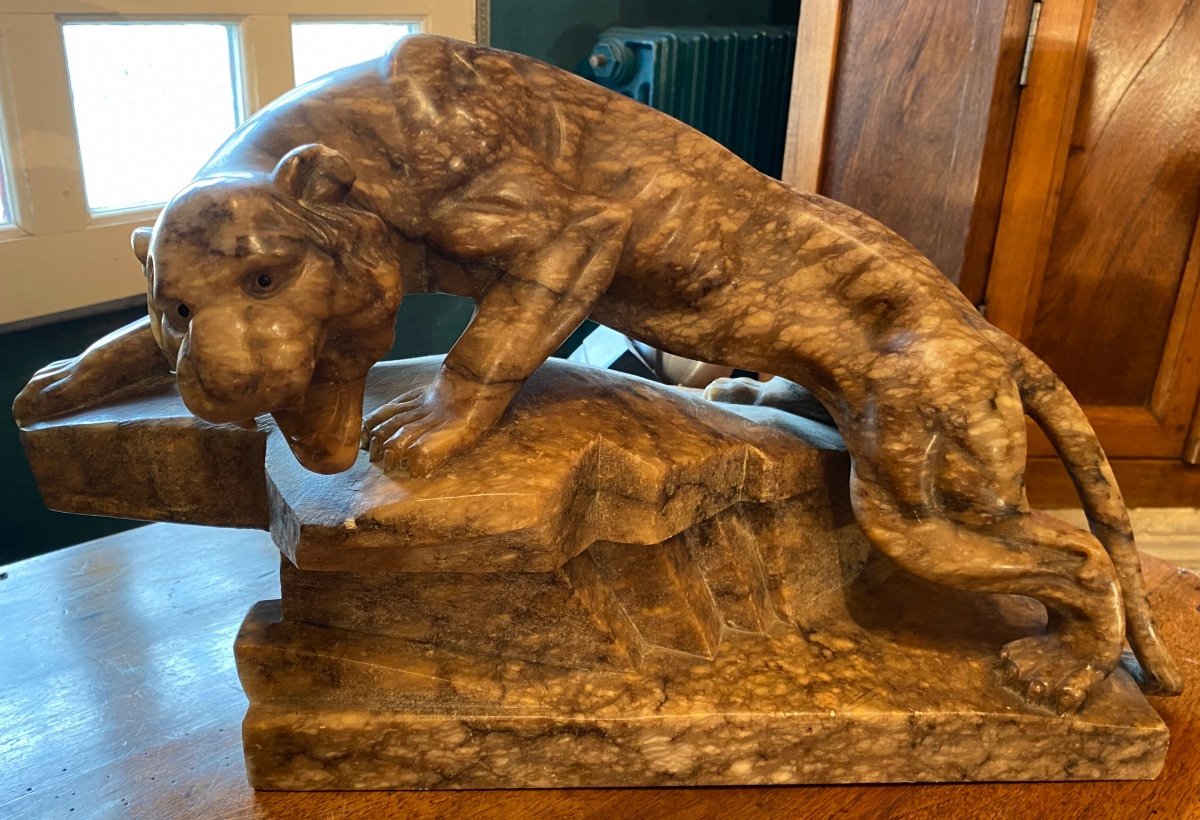 Large Panther Carved In Marble Circa 1930-photo-8