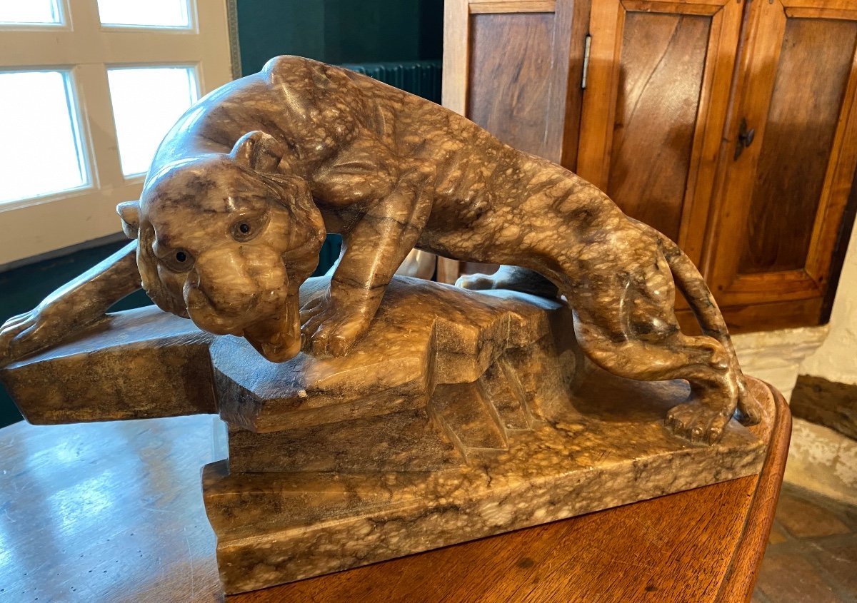 Large Panther Carved In Marble Circa 1930