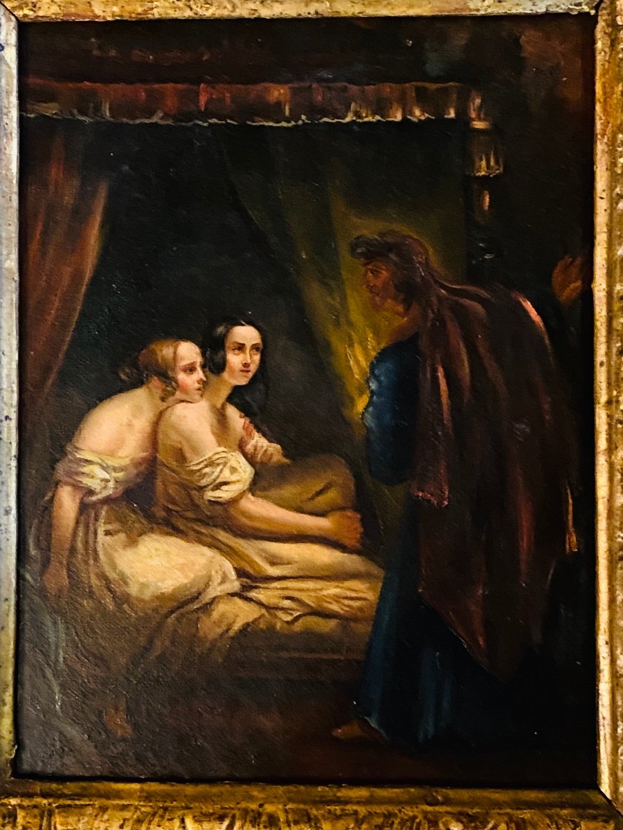 école Romantique, La Visite Du Diable, Huile Sur Toile Du XIX Eme Siècle -photo-2