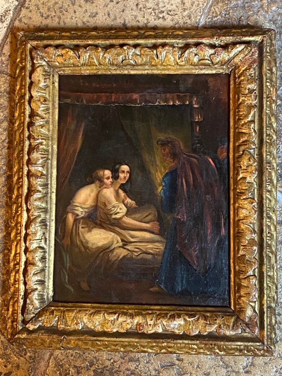 école Romantique, La Visite Du Diable, Huile Sur Toile Du XIX Eme Siècle -photo-3