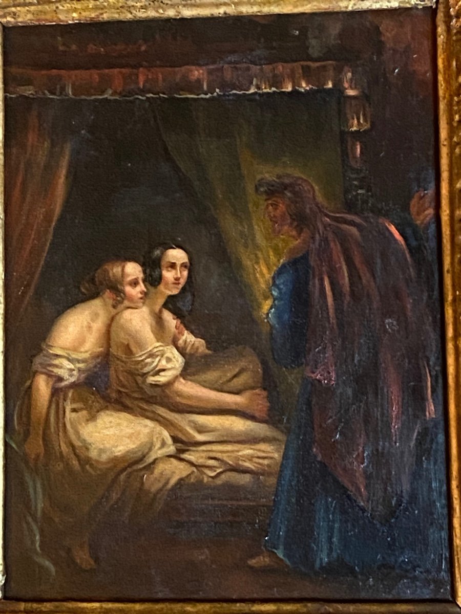 école Romantique, La Visite Du Diable, Huile Sur Toile Du XIX Eme Siècle -photo-4