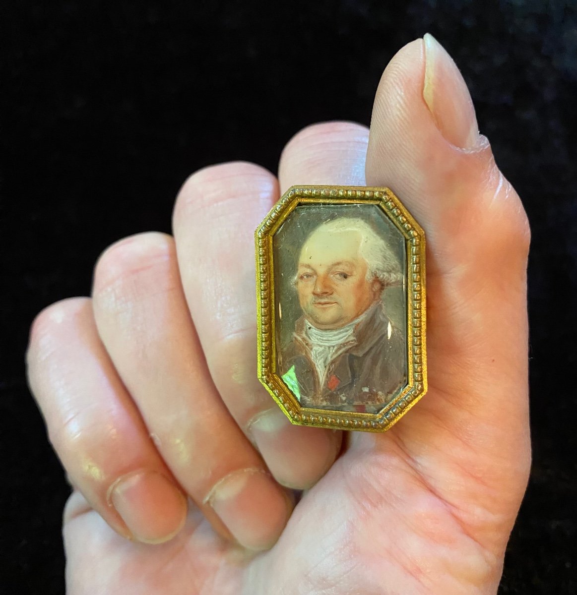 Sentimental Ring, 18 Eme Century Portrait Ring, Gentleman With A Wig-photo-3