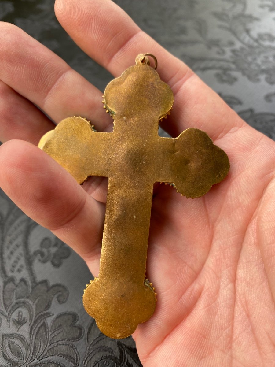 Croix En Micro Mosaïque De Verre, Souvenir De Rome Et Du Vatican Vers 1930-photo-2