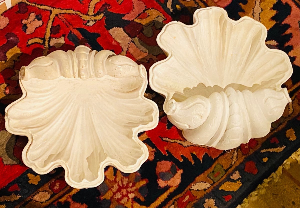 Large Pair Of Plaster Wall Consoles, Shells Circa 1950-photo-2