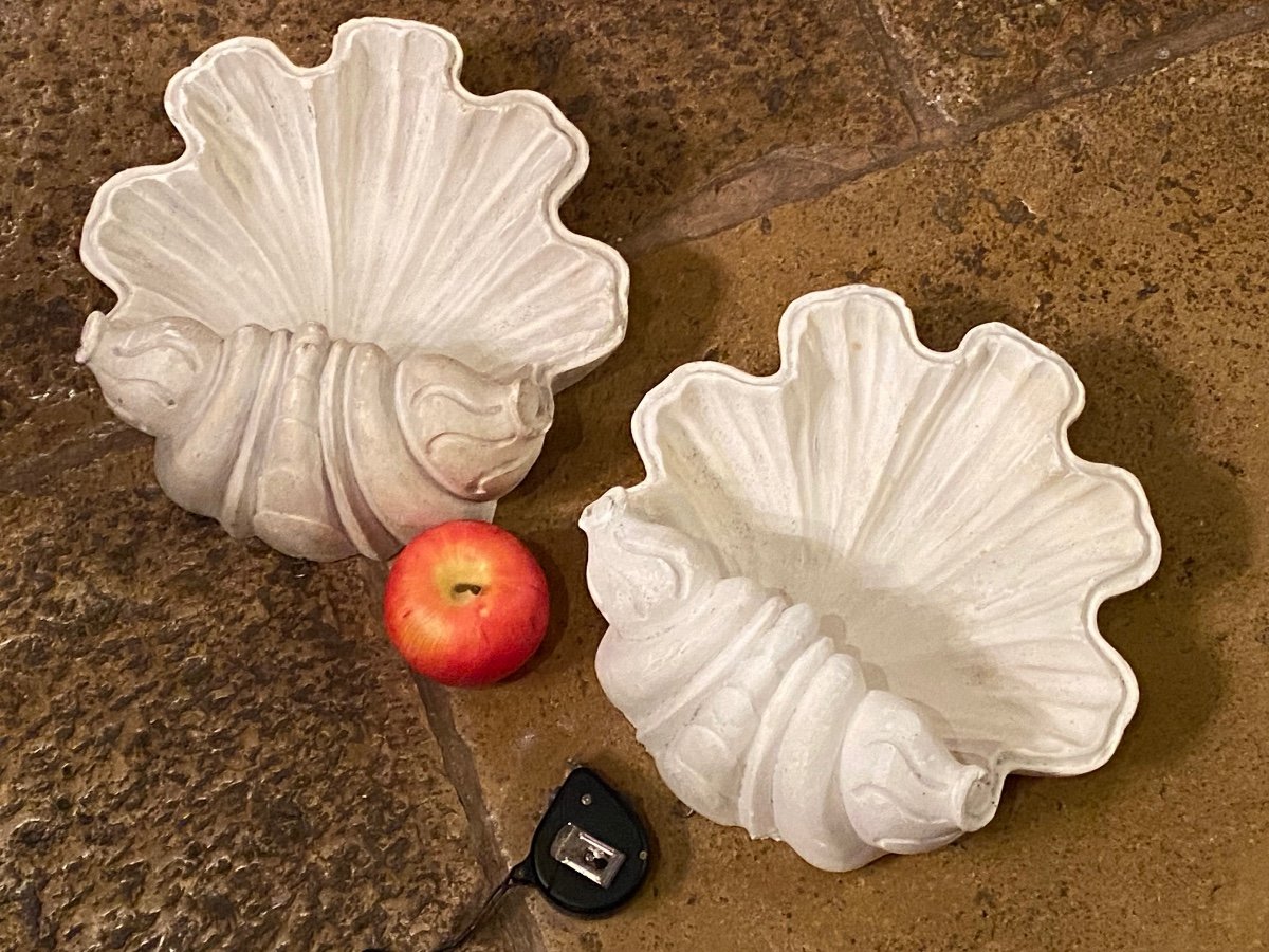 Large Pair Of Plaster Wall Consoles, Shells Circa 1950-photo-4